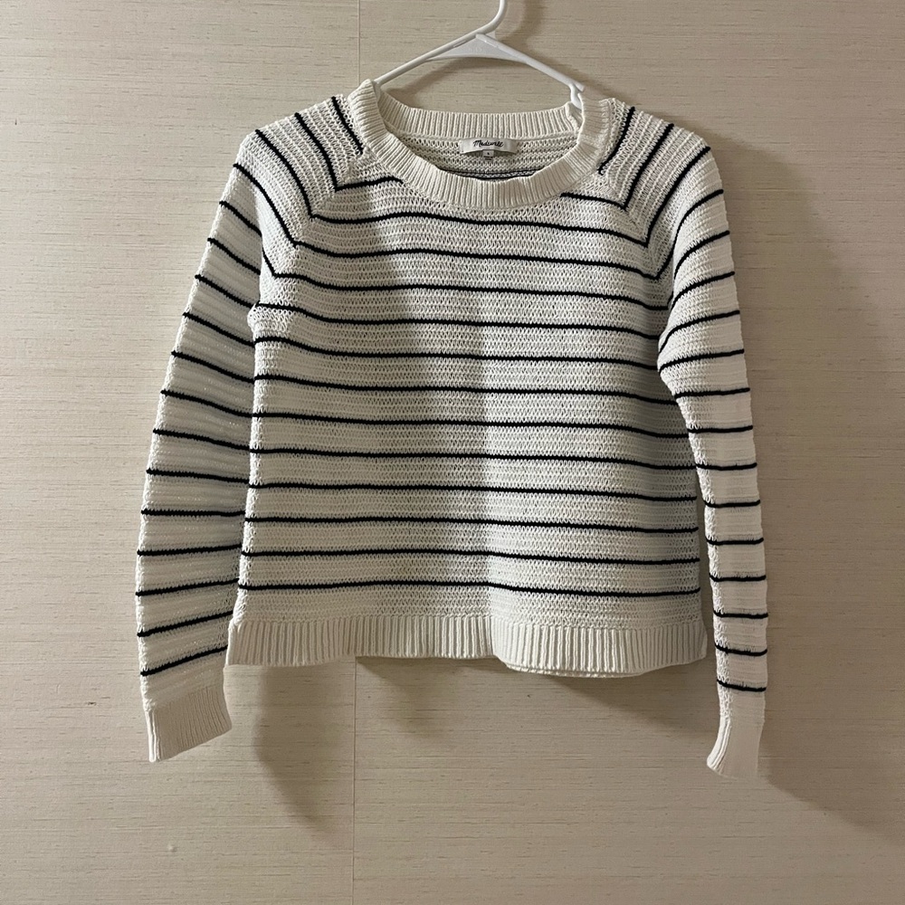 Madewell Dockline Mariner Stripe Open Knit Crew Neck Pullover Sweater
